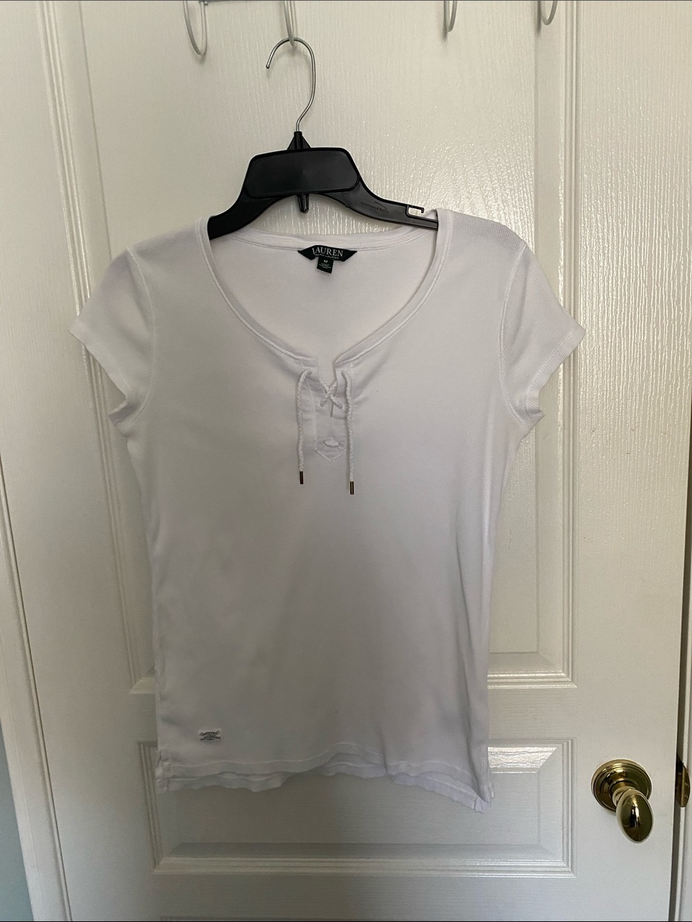 Lauren Ralph Lauren White Lace-Up Short Sleeve Tee